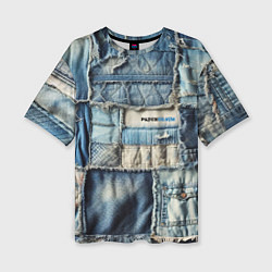 Футболка оверсайз женская Patchwork denim - vogue, цвет: 3D-принт