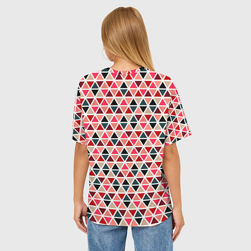 Женская футболка оверсайз Бирюзово-розовый геометричный треугольники / 3D-принт – фото 4