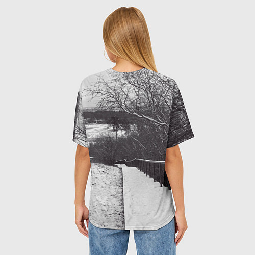 Женская футболка оверсайз Заснеженная лестница в парке / 3D-принт – фото 4