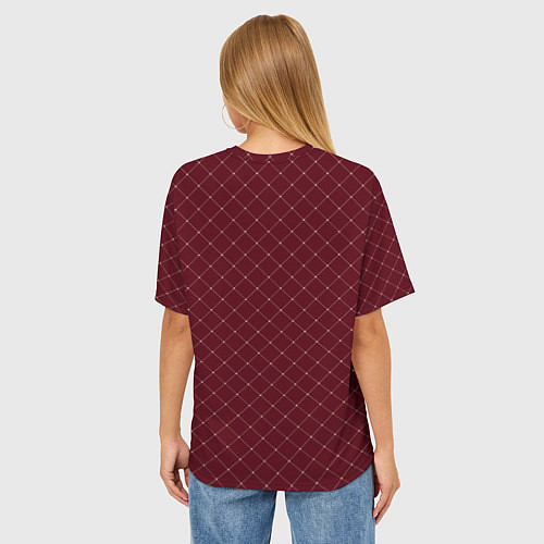 Женская футболка оверсайз Тёмный красный паттерн сетка / 3D-принт – фото 4