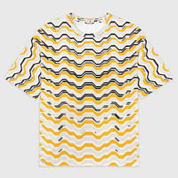 Женская футболка оверсайз Чёрные и жёлтые полосы на белом фоне