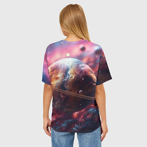 Женская футболка оверсайз Объемный космос и планеты / 3D-принт – фото 4