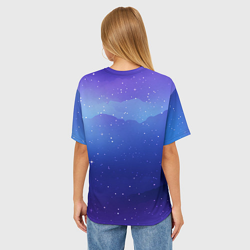 Женская футболка оверсайз Синий космос и звезды / 3D-принт – фото 4