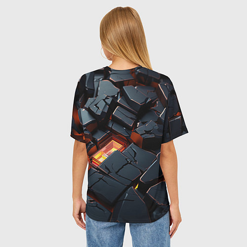 Женская футболка оверсайз Черные камни с разломами / 3D-принт – фото 4