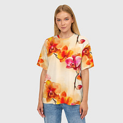 Футболка оверсайз женская Оранжевые орхидеи акварельные, цвет: 3D-принт — фото 2