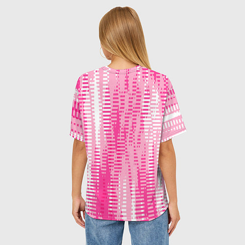 Женская футболка оверсайз Бело-розовый полосатый / 3D-принт – фото 4