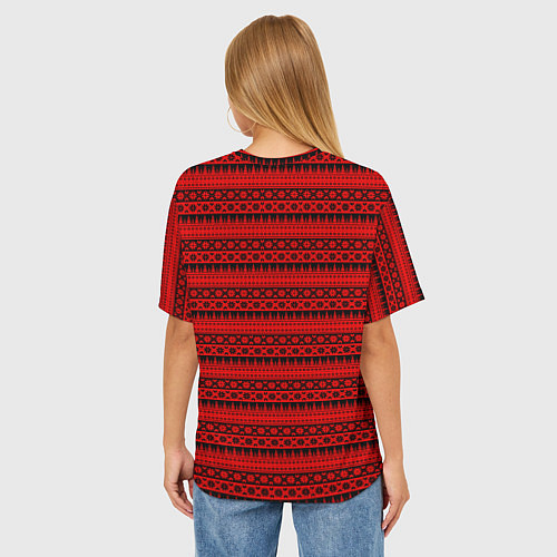Женская футболка оверсайз Чёрно-красный норвежский узор / 3D-принт – фото 4