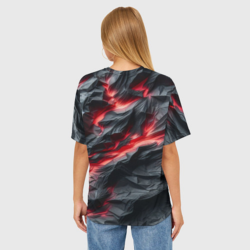 Женская футболка оверсайз Раскаленная лава на горных камнях / 3D-принт – фото 4