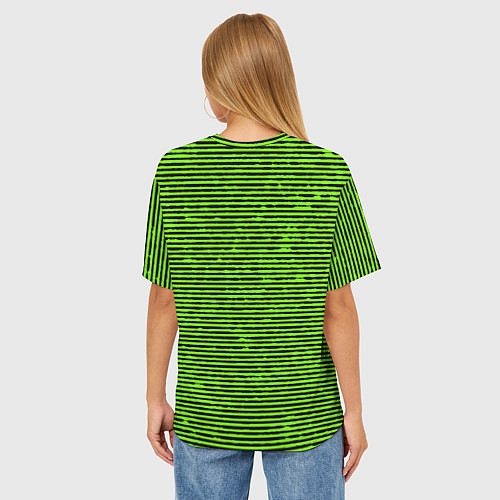 Женская футболка оверсайз Чёрно-салатовый полосатый / 3D-принт – фото 4