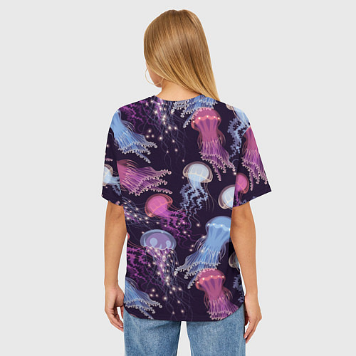 Женская футболка оверсайз Светящиеся медузы / 3D-принт – фото 4