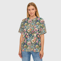 Футболка оверсайз женская Бабочки и цветы летнее сочетание, цвет: 3D-принт — фото 2