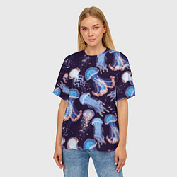 Футболка оверсайз женская Светящиеся медузы, цвет: 3D-принт — фото 2