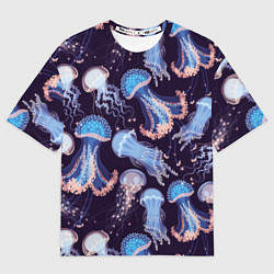 Женская футболка оверсайз Светящиеся медузы