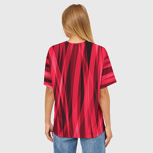 Женская футболка оверсайз Красно-розовые абстрактные полосы / 3D-принт – фото 4