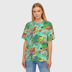 Футболка оверсайз женская Попугаи и птицы в джунглях, цвет: 3D-принт — фото 2