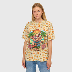 Футболка оверсайз женская Свинка с гитарой жаркое лето, цвет: 3D-принт — фото 2