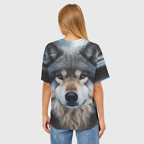 Женская футболка оверсайз Волк в лесу - первый снег / 3D-принт – фото 4