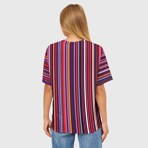 Женская футболка оверсайз Красно-фиолетовый яркие полосы / 3D-принт – фото 4