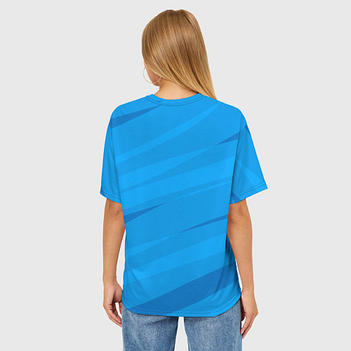 Женская футболка оверсайз Насыщенный голубой полосами / 3D-принт – фото 4