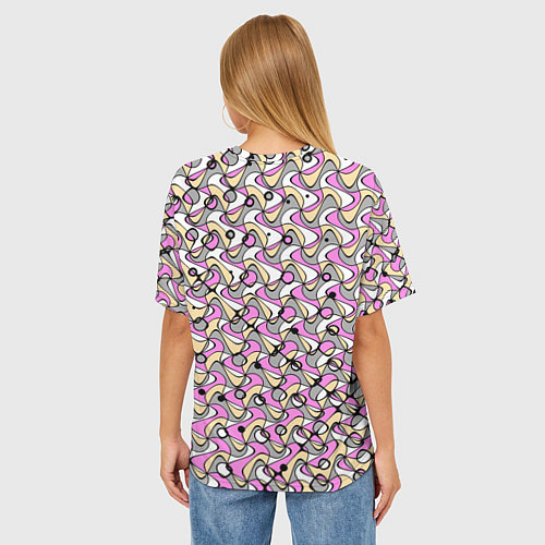 Женская футболка оверсайз Абстрактный узор серо-розовый / 3D-принт – фото 4
