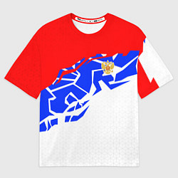 Футболка оверсайз женская Россия- астрактивный триколор, цвет: 3D-принт