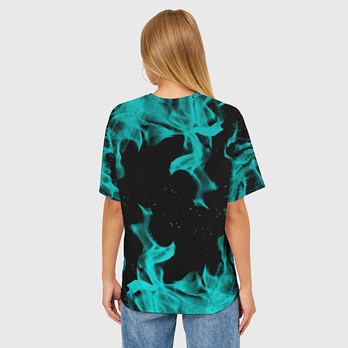 Женская футболка оверсайз Вайпер flame neon game / 3D-принт – фото 4