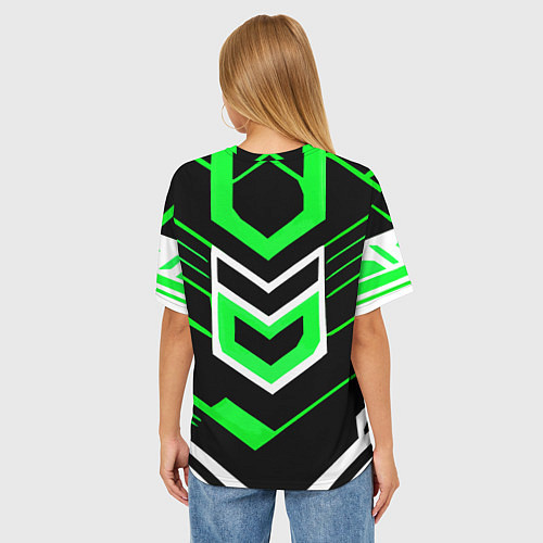 Женская футболка оверсайз Полосы и зелёно-белый шестиугольник / 3D-принт – фото 4