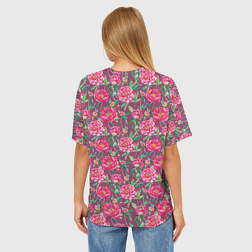 Женская футболка оверсайз Пионы и шмели / 3D-принт – фото 4