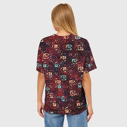 Женская футболка оверсайз Тёмный красный текстурированный кубики / 3D-принт – фото 4