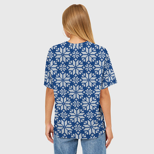 Женская футболка оверсайз Синий вязаный орнамент / 3D-принт – фото 4
