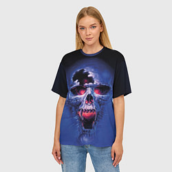 Футболка оверсайз женская Череп разъяренный кричащий - blue skull, цвет: 3D-принт — фото 2