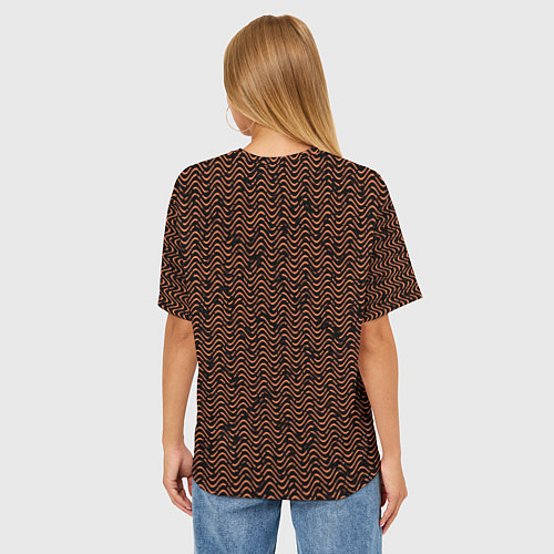 Женская футболка оверсайз Волнистая текстура чёрно-коричневый / 3D-принт – фото 4