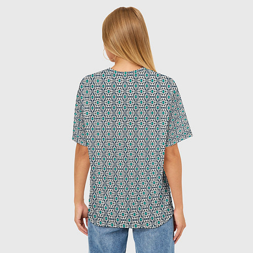 Женская футболка оверсайз Узорный паттерн бело-голубой / 3D-принт – фото 4