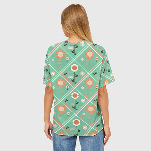 Женская футболка оверсайз Зеленый цветочный - ретро / 3D-принт – фото 4