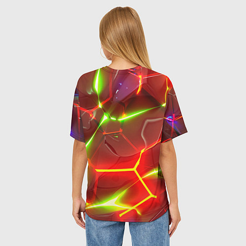 Женская футболка оверсайз Неоновые красные плиты с ярким светом / 3D-принт – фото 4