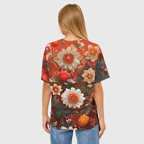 Женская футболка оверсайз Умилительный лисёнок в цветах / 3D-принт – фото 4