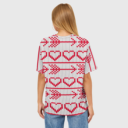 Женская футболка оверсайз Сердца и стрелы в вязанном стиле / 3D-принт – фото 4