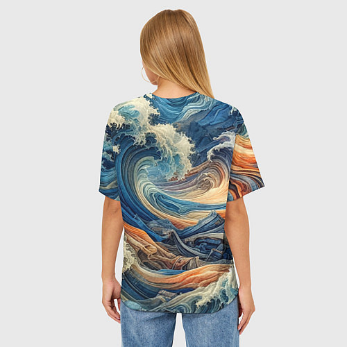 Женская футболка оверсайз Джинсовый шторм - нейросеть / 3D-принт – фото 4