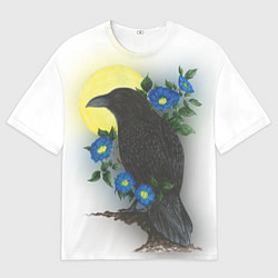 Футболка оверсайз женская Чёрный ворон на ветке, цвет: 3D-принт