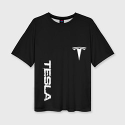 Женская футболка оверсайз Tesla logo white