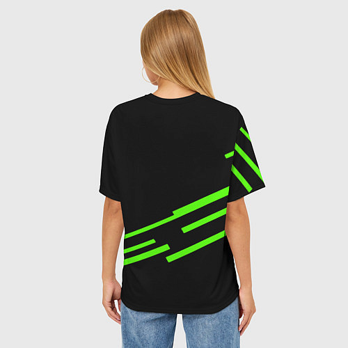 Женская футболка оверсайз Razer line green / 3D-принт – фото 4