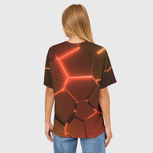 Женская футболка оверсайз Оранжевые неоновые плиты в разломе / 3D-принт – фото 4
