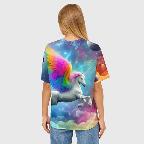 Женская футболка оверсайз Космический крылатый единорог - нейросеть / 3D-принт – фото 4