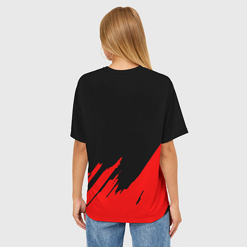 Женская футболка оверсайз The elder scrolls красные штрихи / 3D-принт – фото 4