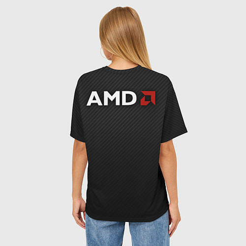 Женская футболка оверсайз AMD ryzen logo carbon black / 3D-принт – фото 4