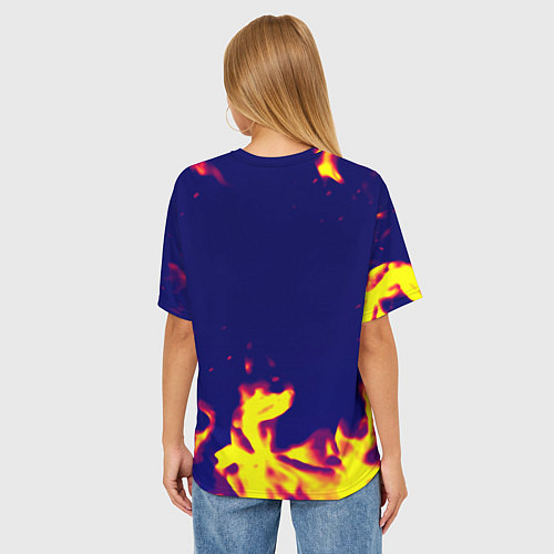 Женская футболка оверсайз Horizon zero dawn flame yellow / 3D-принт – фото 4