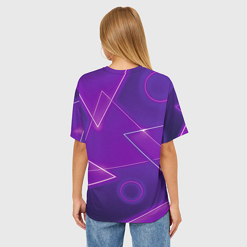 Женская футболка оверсайз Неоновые треугольники - геометрический паттерн / 3D-принт – фото 4