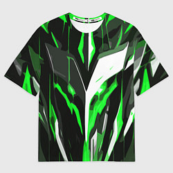 Футболка оверсайз женская Зелёно-белая абстракция и чёрный фон, цвет: 3D-принт