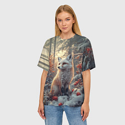 Футболка оверсайз женская Лис в зимнем лесу, цвет: 3D-принт — фото 2