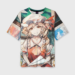 Женская футболка оверсайз Touhou Project Flandre милая с бумажным самолётико